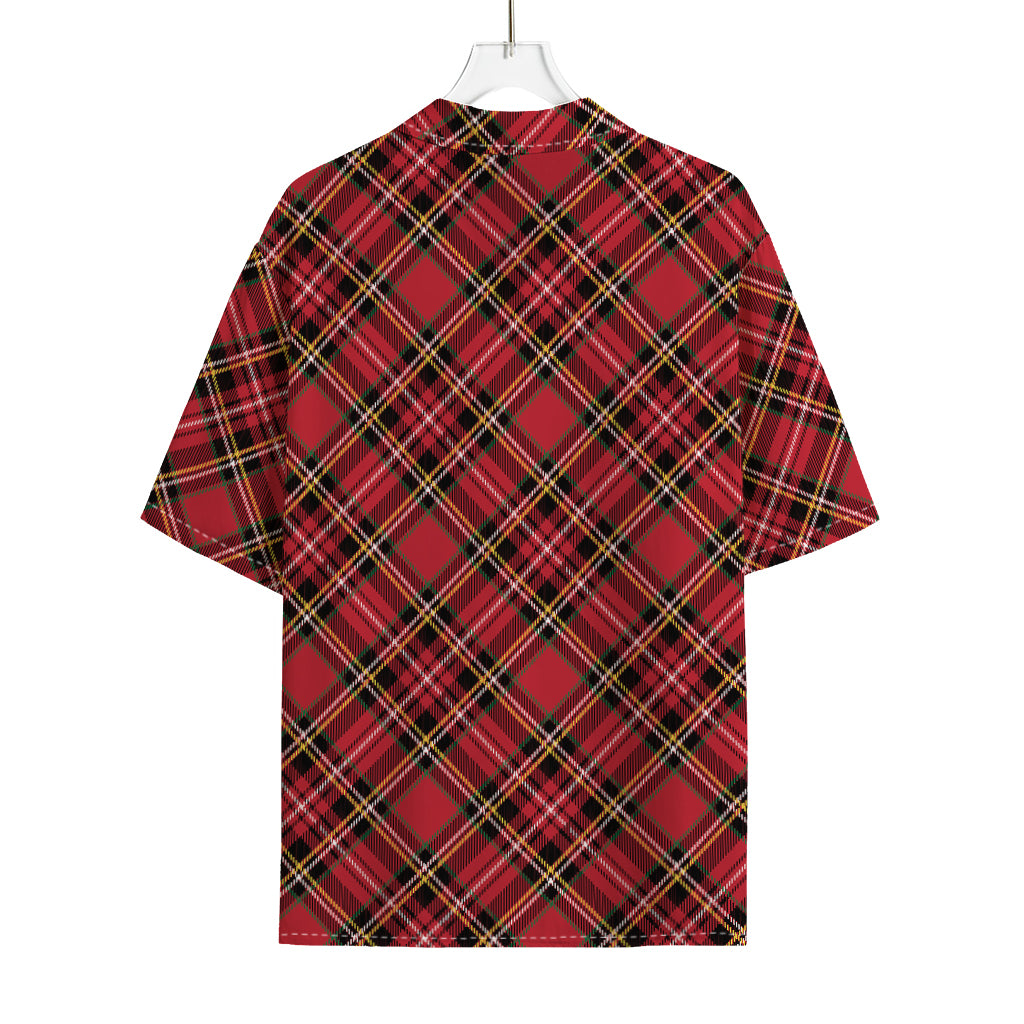 Red Stewart Tartan Pattern Print Rayon Hawaiian Shirt