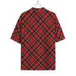 Red Stewart Tartan Pattern Print Rayon Hawaiian Shirt