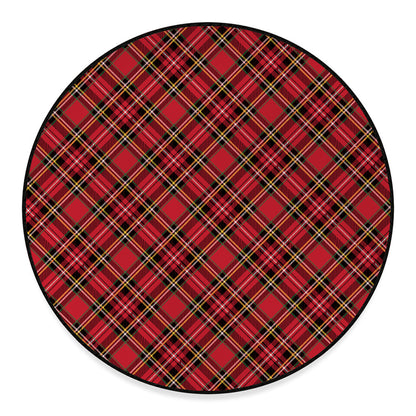 Red Stewart Tartan Pattern Print Round Floor Mat