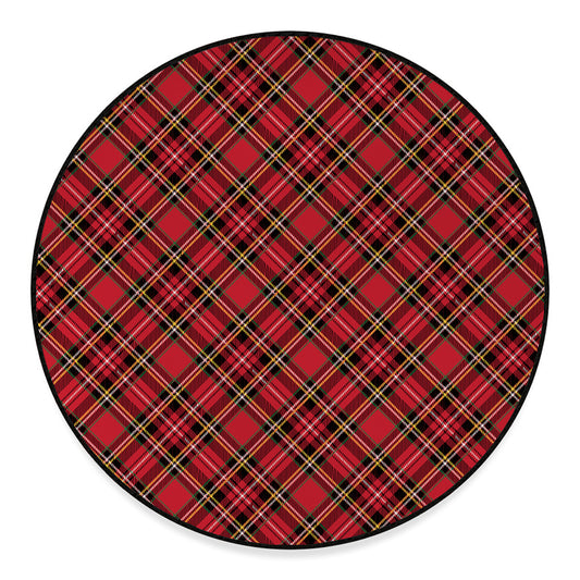 Red Stewart Tartan Pattern Print Round Floor Mat