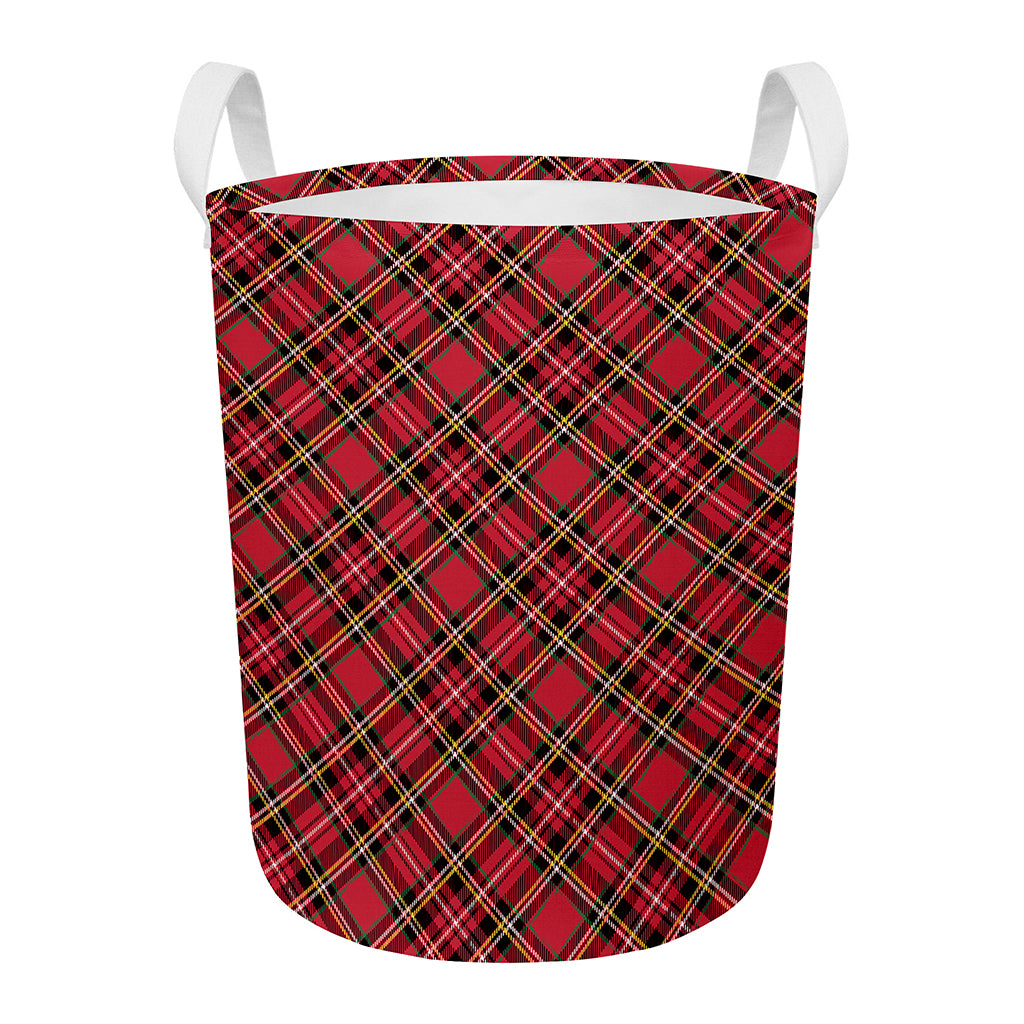 Red Stewart Tartan Pattern Print Round Laundry Basket