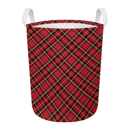 Red Stewart Tartan Pattern Print Round Laundry Basket