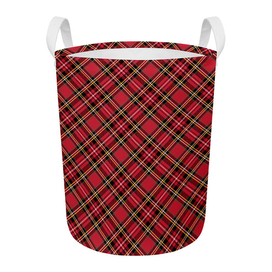 Red Stewart Tartan Pattern Print Round Laundry Basket