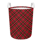 Red Stewart Tartan Pattern Print Round Laundry Basket