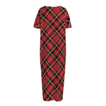 Red Stewart Tartan Pattern Print Short Sleeve Long Nightdress