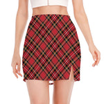 Red Stewart Tartan Pattern Print Side Slit Mini Skirt