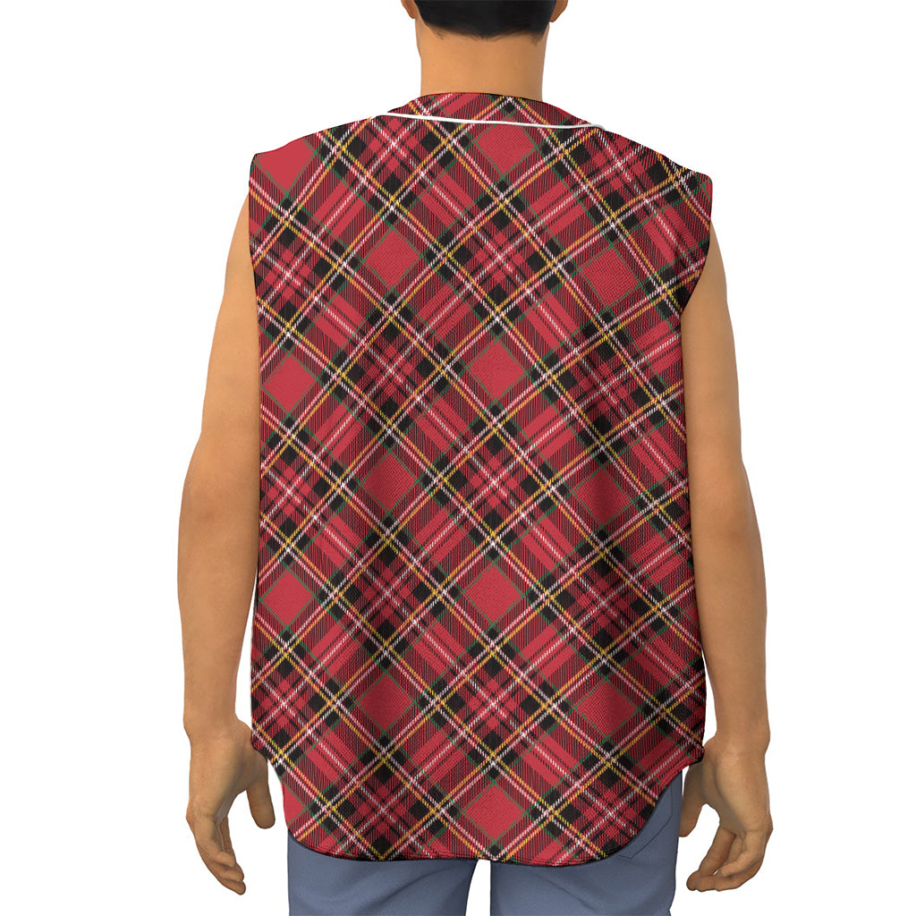 Red Stewart Tartan Pattern Print Sleeveless Baseball Jersey