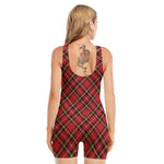 Red Stewart Tartan Pattern Print Sleeveless One Piece Swimsuit