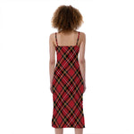Red Stewart Tartan Pattern Print Slim Fit Midi Cami Dress