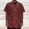 Red Stewart Tartan Pattern Print Textured Short Sleeve Shirt