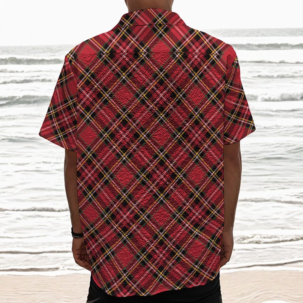Red Stewart Tartan Pattern Print Textured Short Sleeve Shirt