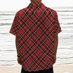 Red Stewart Tartan Pattern Print Textured Short Sleeve Shirt