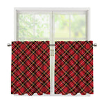 Red Stewart Tartan Pattern Print Tier Curtains