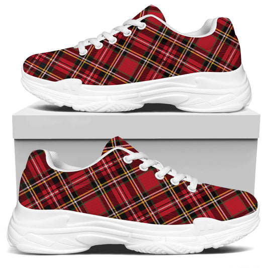 Red Stewart Tartan Pattern Print White Chunky Shoes