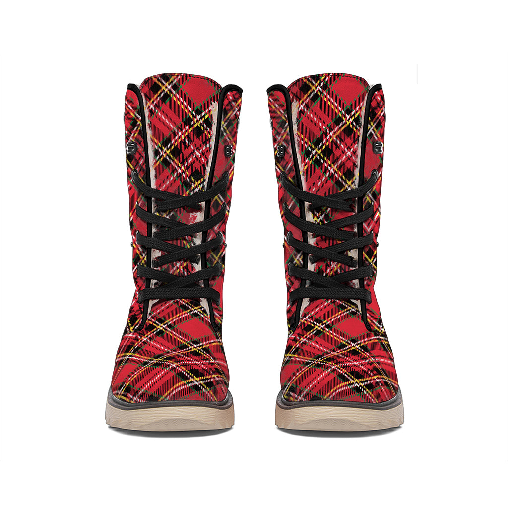 Red Stewart Tartan Pattern Print Winter Boots