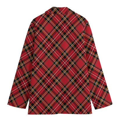 Red Stewart Tartan Pattern Print Women's Blazer