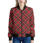 Red Stewart Tartan Pattern Print Women's Bomber Jacket