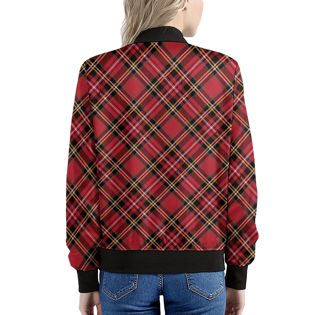 Red Stewart Tartan Pattern Print Women's Bomber Jacket