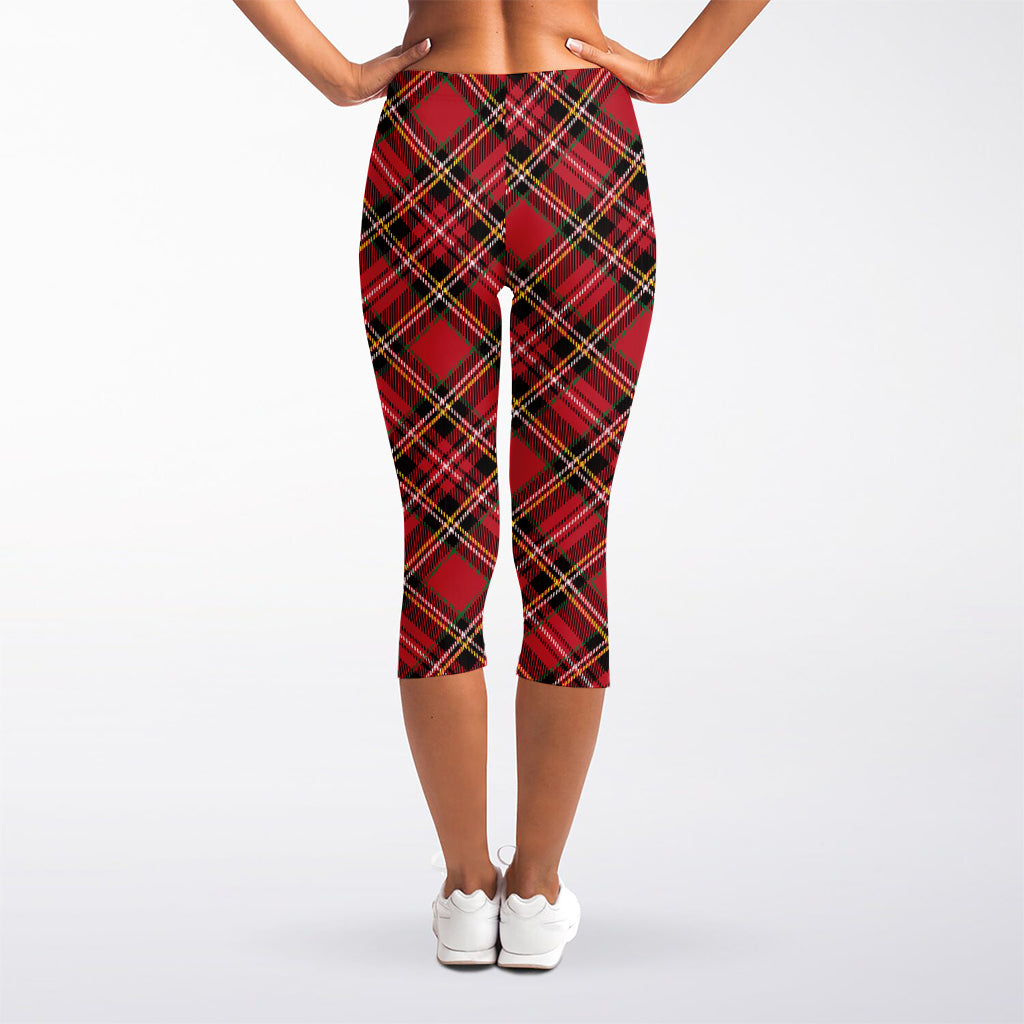 Red Stewart Tartan Pattern Print Women's Capri Leggings