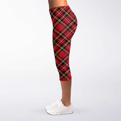 Red Stewart Tartan Pattern Print Women's Capri Leggings