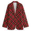 Red Stewart Tartan Pattern Print Women's Cotton Blazer