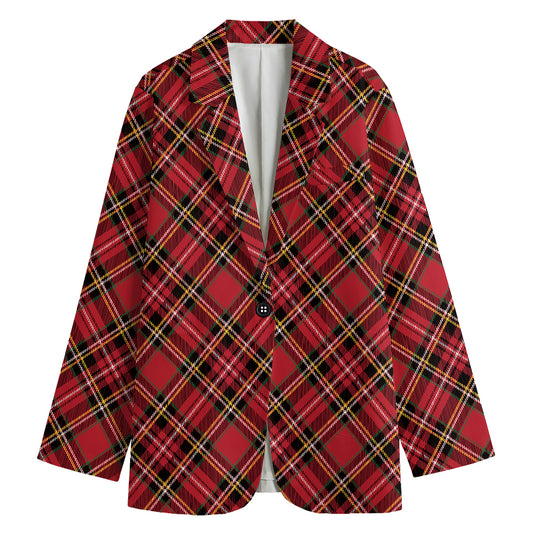 Red Stewart Tartan Pattern Print Women's Cotton Blazer