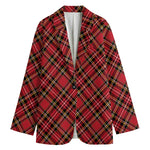 Red Stewart Tartan Pattern Print Women's Cotton Blazer