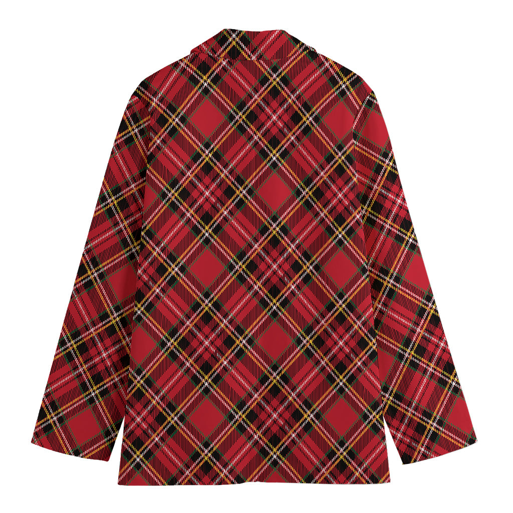 Red Stewart Tartan Pattern Print Women's Cotton Blazer