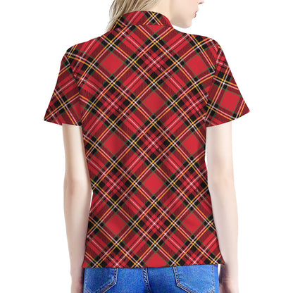 Red Stewart Tartan Pattern Print Women's Polo Shirt
