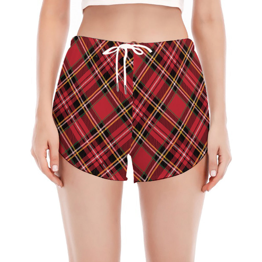 Red Stewart Tartan Pattern Print Women's Split Running Shorts