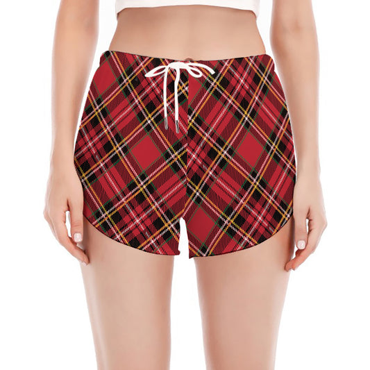 Red Stewart Tartan Pattern Print Women's Split Running Shorts