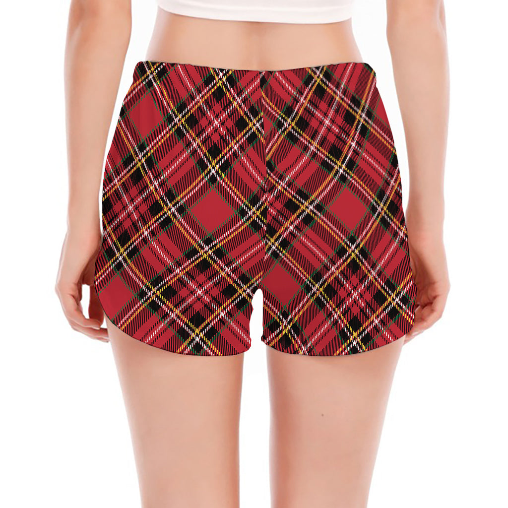 Red Stewart Tartan Pattern Print Women's Split Running Shorts