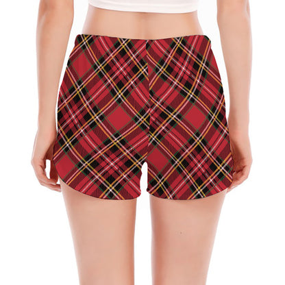 Red Stewart Tartan Pattern Print Women's Split Running Shorts