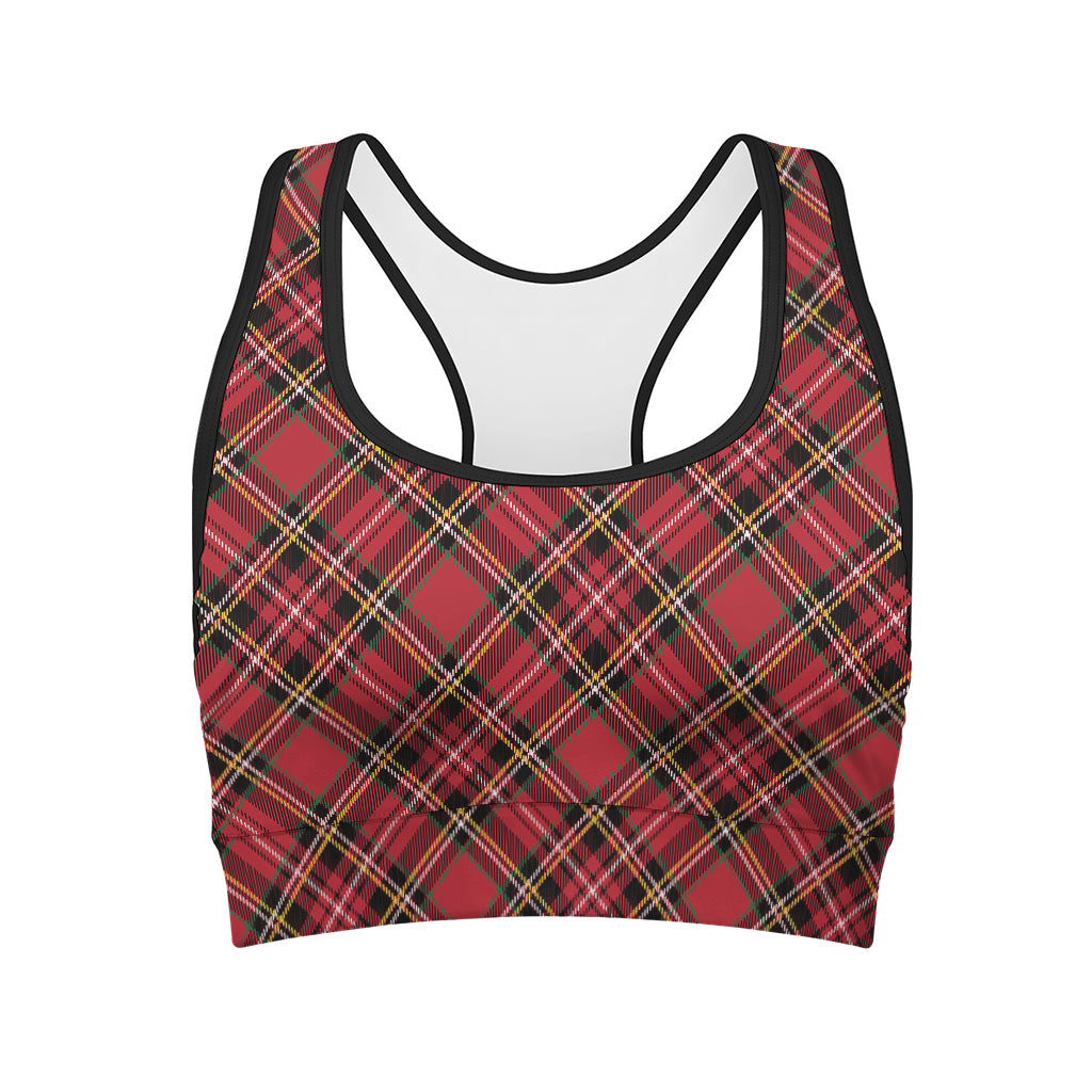 Red Stewart Tartan Pattern Print Women's Sports Bra