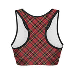 Red Stewart Tartan Pattern Print Women's Sports Bra
