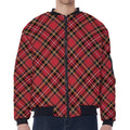 Red Stewart Tartan Pattern Print Zip Sleeve Bomber Jacket