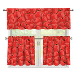 Red Strawberry Pattern Print 3 Piece Kitchen Curtains