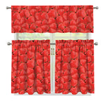Red Strawberry Pattern Print 3 Piece Kitchen Curtains