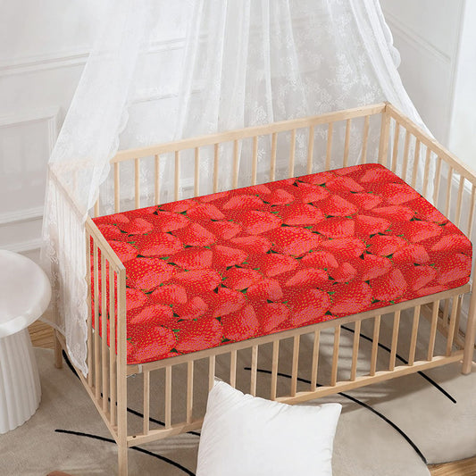 Red Strawberry Pattern Print Baby Crib Sheet