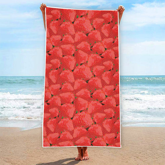 Red Strawberry Pattern Print Beach Towel