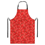 Red Strawberry Pattern Print Bib Apron With Pocket