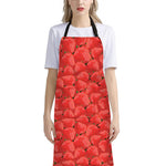 Red Strawberry Pattern Print Bib Apron With Pocket