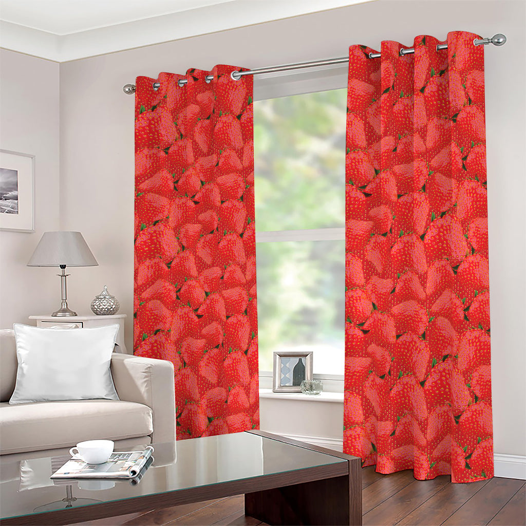 Red Strawberry Pattern Print Blackout Grommet Curtains