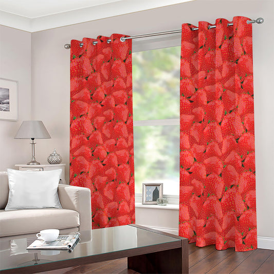 Red Strawberry Pattern Print Blackout Grommet Curtains