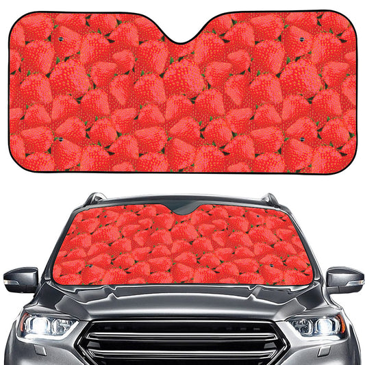 Red Strawberry Pattern Print Car Windshield Sun Shade