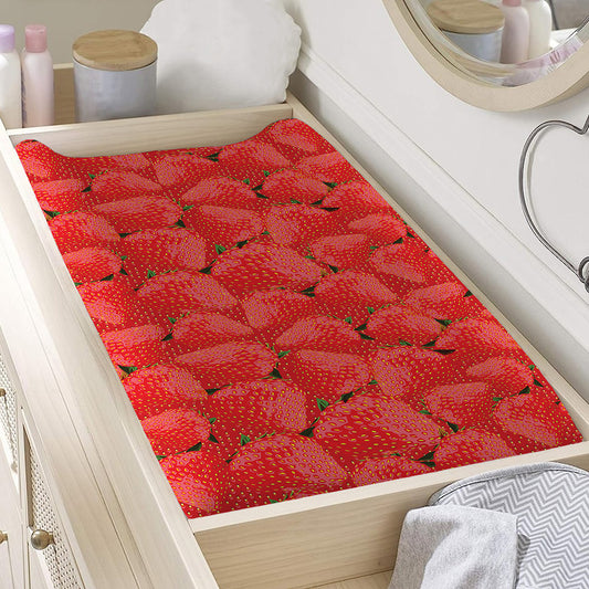 Red Strawberry Pattern Print Changing Pad Cover