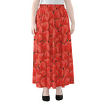 Red Strawberry Pattern Print Chiffon Maxi Skirt