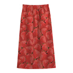 Red Strawberry Pattern Print Cotton Front Slit Maxi Skirt