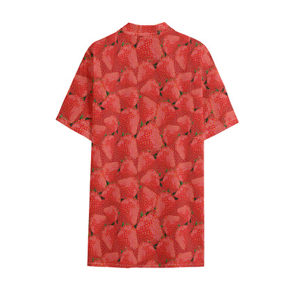 Red Strawberry Pattern Print Cotton Hawaiian Shirt