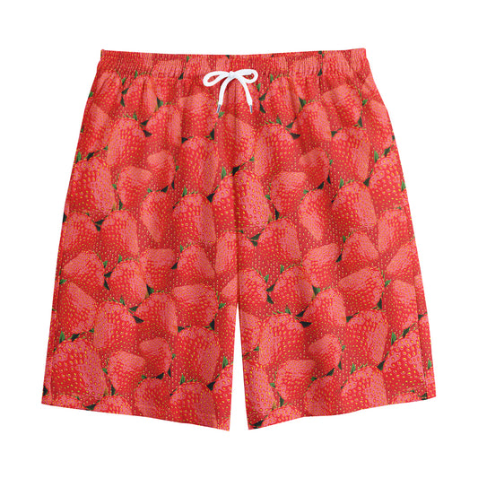 Red Strawberry Pattern Print Cotton Shorts